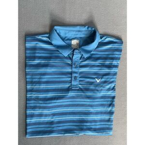 Callaway Polo Shirt Mens 2XL Blue Striped Opti-Dri Golf Performance Lightweight